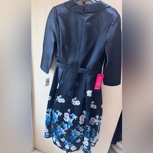 Alex Evenings Navy and Teal Floral Midi Dress